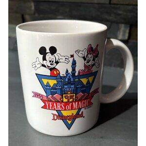 Vintage 35 Years Of Magic 1990 Disneyland Mickey Minnie White Ceramic Mug